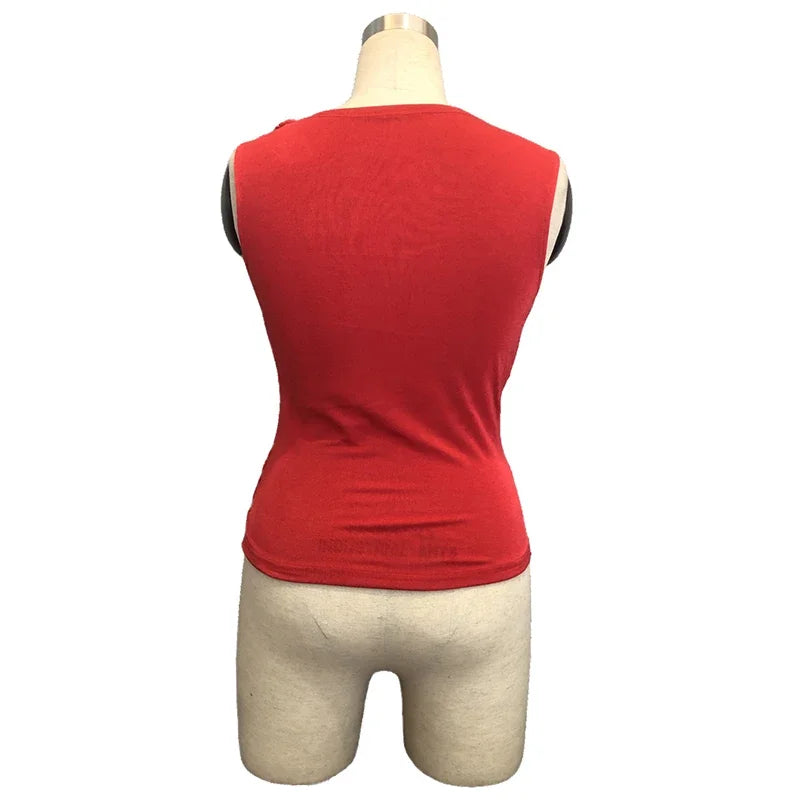 Elegant Temperament Tank Top Female V Neck Sleeveless T-Shirts For Women Fashion Slim Vest Red Black Tops