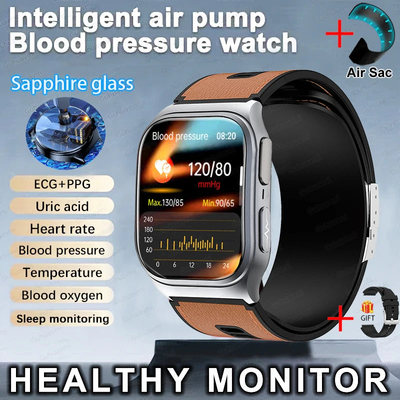 GUHUAVMI New Smart Watch Airbag air pump measurement Blood pressure Health Sport 2.06 inch AMOLED retina touch screen Smartwatch