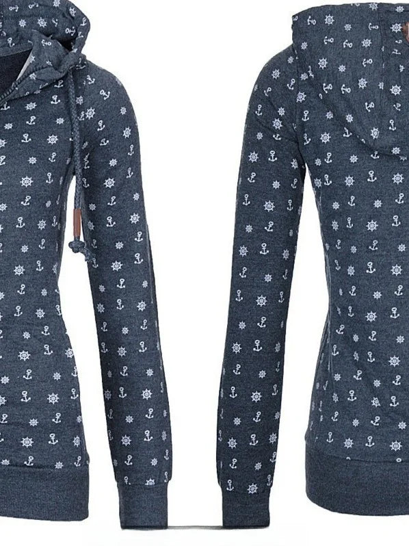 Floral Print Loose Long Sve Zipper Jaet Women&