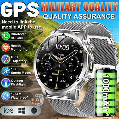 2026 New Military Outdoor Smart Watches 1.85 inch AMOLED 1000mAh Large Battery 10ATM Waterproof Call Sports Men Fitness Bracelet
