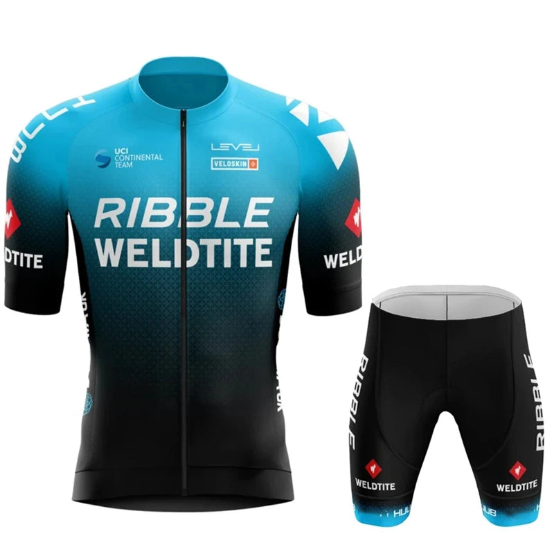 Ribble Weldtite Pro Team Cycling Jersey Set Summer Breathable Bicycle Men&