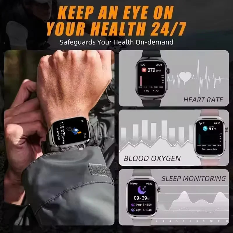 2025 New Smart Watch 2.04-inch AMOLED Screen Bluetooth Call IP68 Waterproof 650mA Sports Smartwatches Men Android Military-Grade