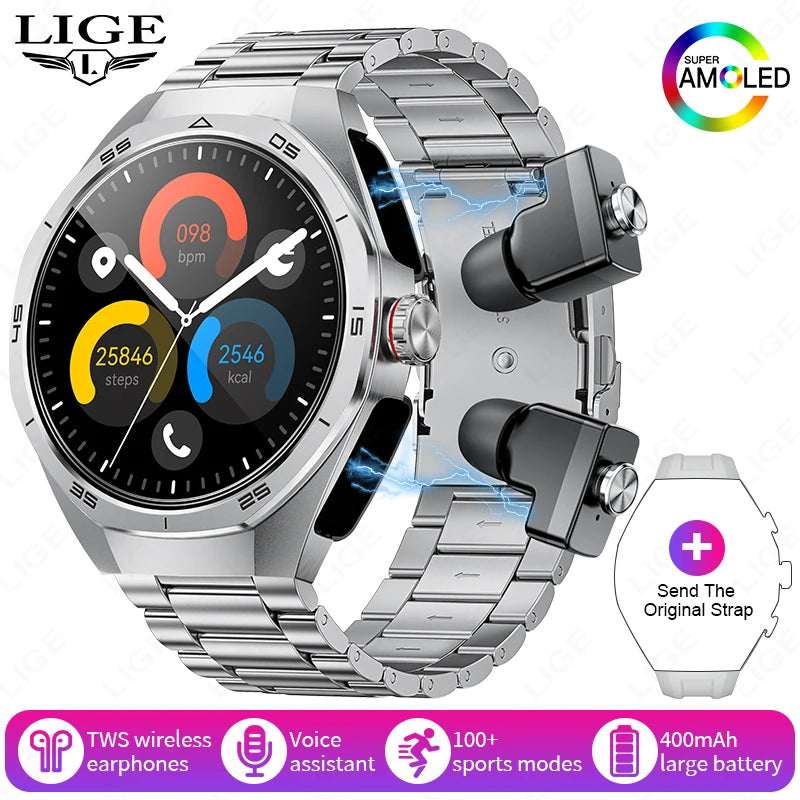 2025 New NFC Smart Watch with Earphones Bluetooth Earplugs Call Health Monitor Sports Music Headset Smartwatch for IOS Android