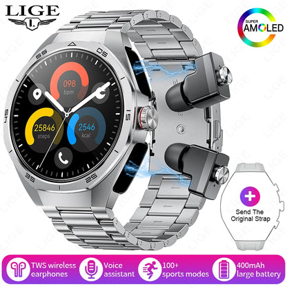 2025 New NFC Smart Watch with Earphones Bluetooth Earplugs Call Health Monitor Sports Music Headset Smartwatch for IOS Android