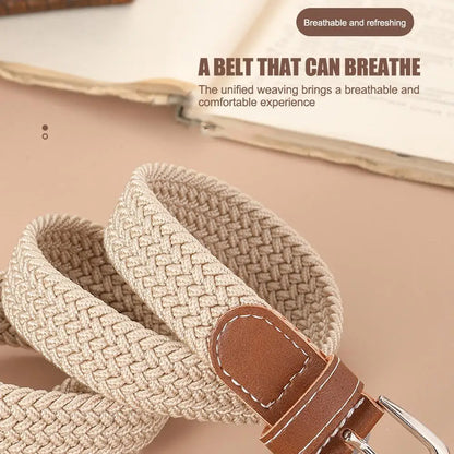 100cm Casual Knitted Pin Buckle Men Belt Woven Canvas Elastic Expandable Braided Stretch Belts For Women Jeans Female Belt
