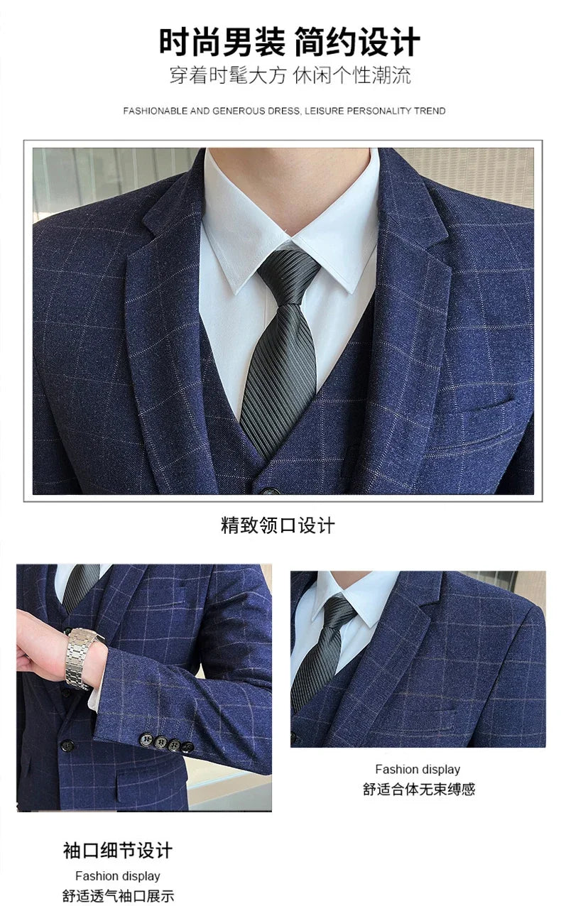 Suits  (blazer+ Vest + Pants) Men Fashion Business Casual Hosts Slim-fit Gentleman Wedding Work  Mens Suits 3 Piece M-5XL