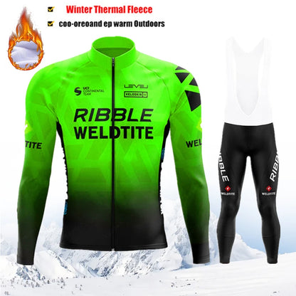 2025 Pro Warm Winter Thermal Fleece Cycling Jersey Sets Men Outdoor Riding MTB Ropa Ciclismo Bib Pants Set Team Cycling Clothing
