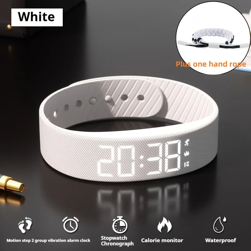 Student smart watch sports pedometer vibration alarm clock  LED Digital Alarm Clock Watch Adjustable Waterproof Alarm Bracelet