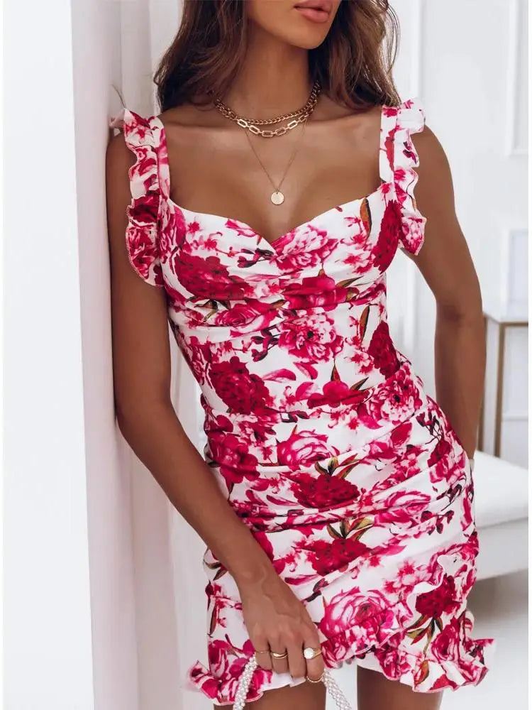 Floral Ruffled Svel Vne Skirt Wrap Chest Flounce Hem Floral Print  Skirt Street Sle mid Waist Summer Dr