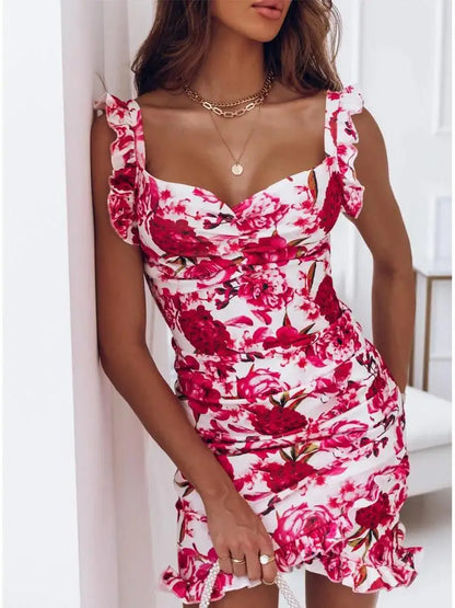 Floral Ruffled Svel Vne Skirt Wrap Chest Flounce Hem Floral Print  Skirt Street Sle mid Waist Summer Dr