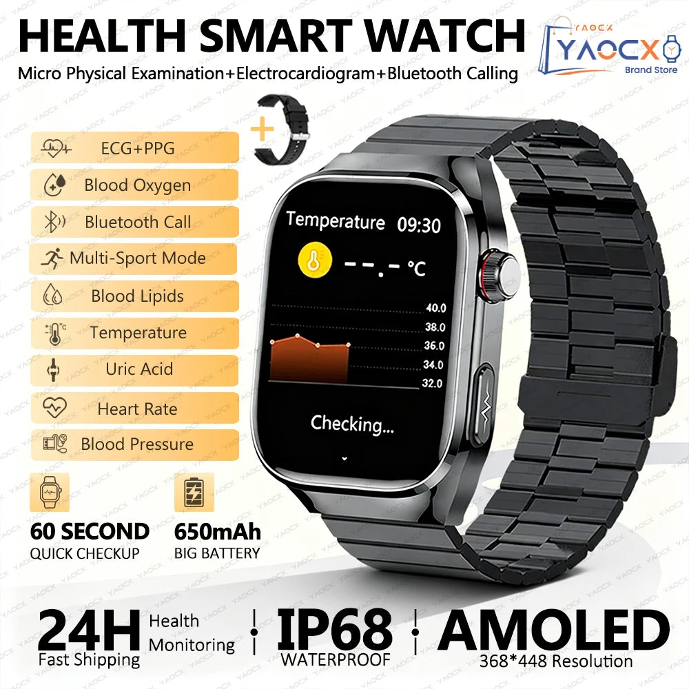 2026 New Smart Watch 2.04-inch AMOLED Screen Bluetooth Call IP68 Waterproof 650mA Sports Smartwatches Men Android Military-Grade