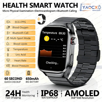 2026 New Smart Watch 2.04-inch AMOLED Screen Bluetooth Call IP68 Waterproof 650mA Sports Smartwatches Men Android Military-Grade