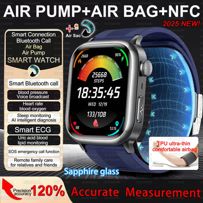 2026 New Air Pump+Air Bag+NFC Health SmartWatch Precise Blood Pressure Blood Fat Monitoring Voice Call Smartwatch For Men Women