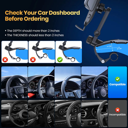 TOPK Phone Mount for Car Dashboard 360 Degree Adjustable Cell Car Phone holder with Anti-slip Silicone Clip Multi-Angles&amp;Stable