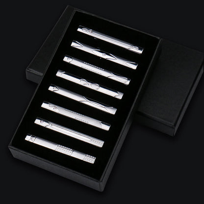 8pcs Tie Clips Metal Diamond With Box For Men Wedding Mens Necktie Clips Set Chrome Stainless Steel Jewelry Gentleman Ties Pin