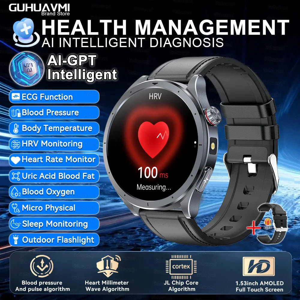 2025 New AI Health Diagnosis Smart Watch Body Analysis Uric Acid Blood lipids ECG+PPG Clock Blood pressure Smartwatch Men Women