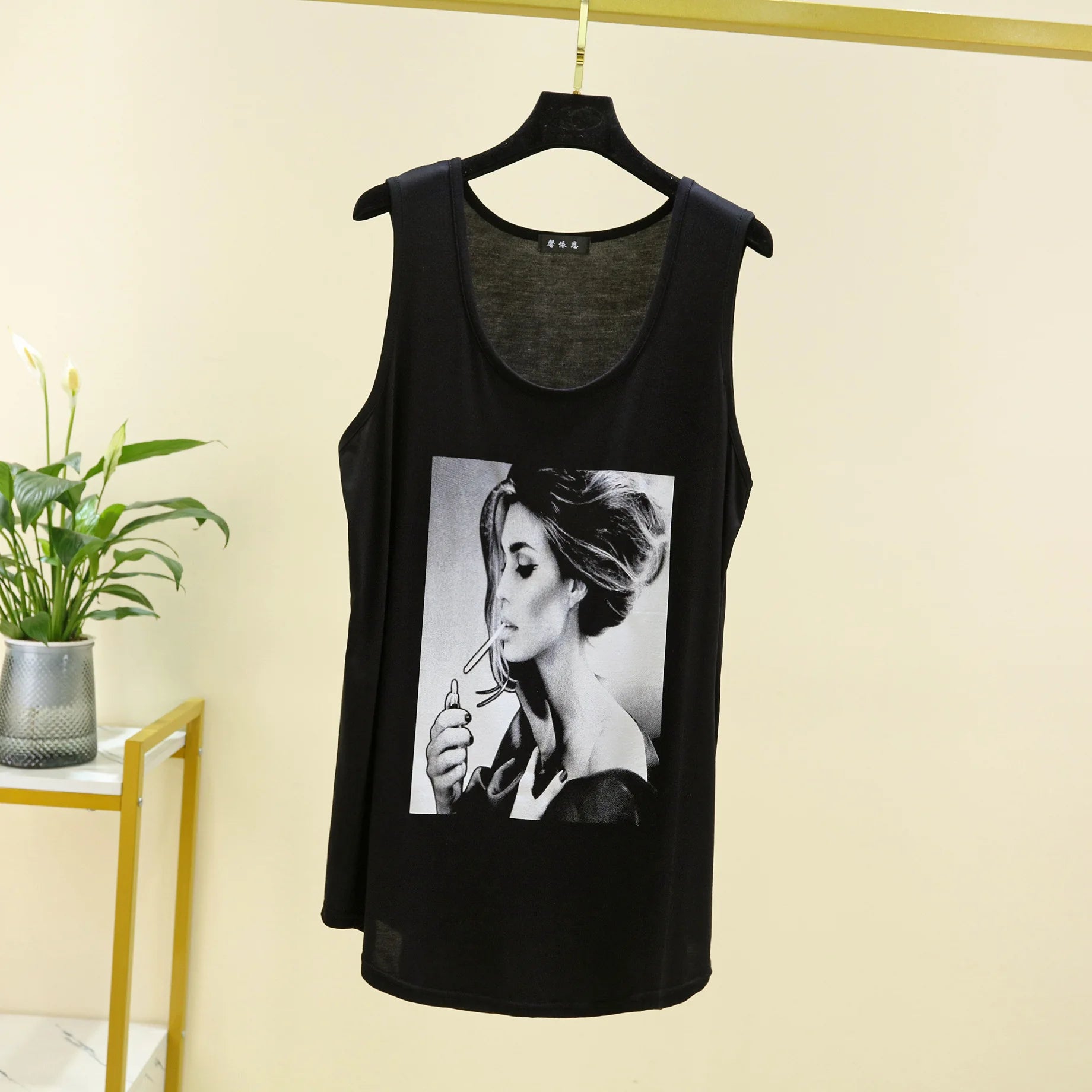 Women Long Tank Tops O-Neck Fashion Print Beauty&