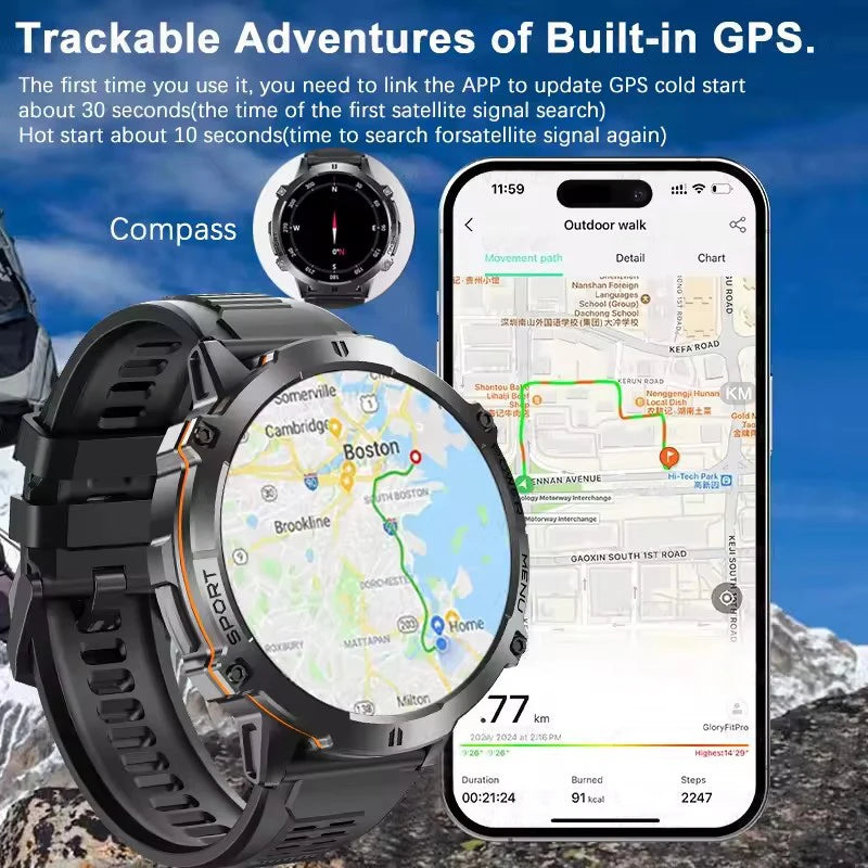 New TANK X3 1000mAh Large Battery Durable Adult Smart Watch GPS Compass Altimeter 5ATM Waterproof BT Call Sports Smartwatch Men