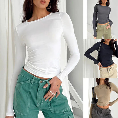 Women Casual Long Sleeve T-Shirts Spring Autumn Solid Slim Fit Pullovers Tees Shirts Female Streetwear Base Tees Tops
