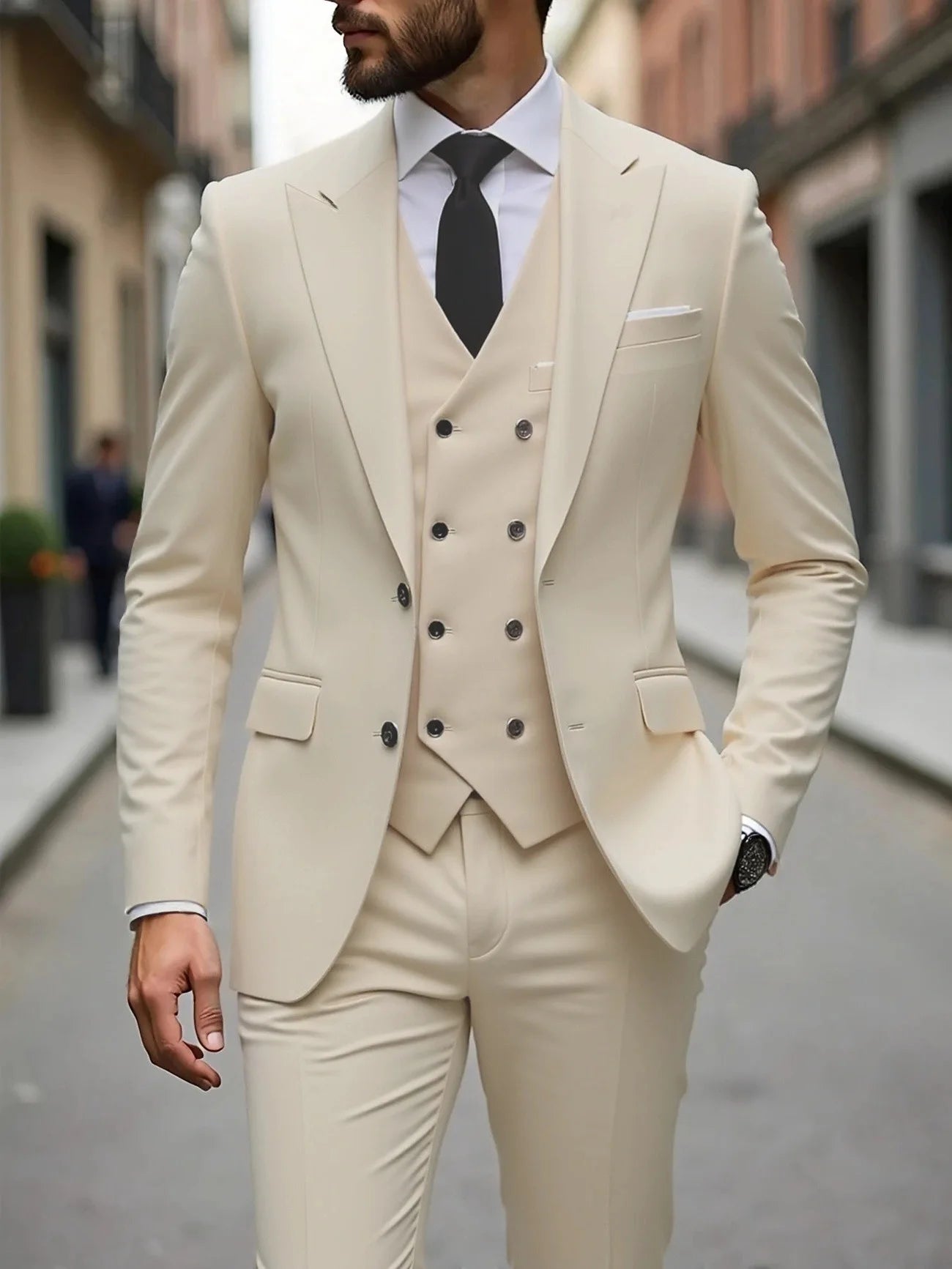 Classic Wedding Tuxedos Slim Fit Bridegroom For Men 3 Pieces Groomsmen Suit Male Formal Business Men Suits(Jacket+Vest+Pants）