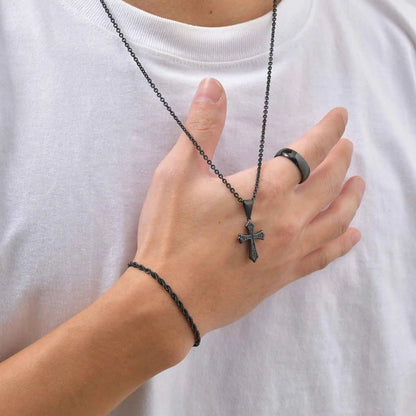 3pcs Dainty Cross Necklace Set for Men Boys,Waterproof Stainless Steel Chain Bracelet,Fashion Cool Male Jewelry Set Gift