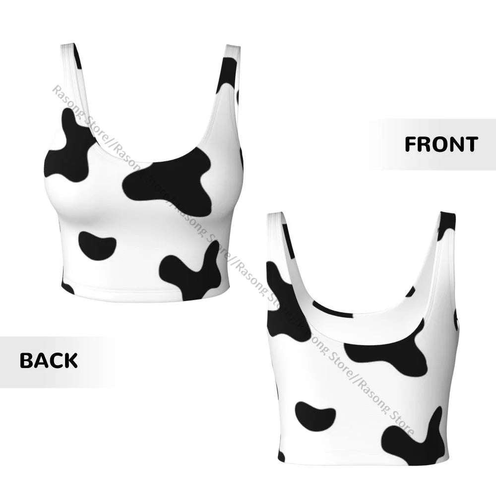 Women Sexy Sports Vest Cow Domestic Pattern Female Streetwear Sport Lingerie Tee Crop Top