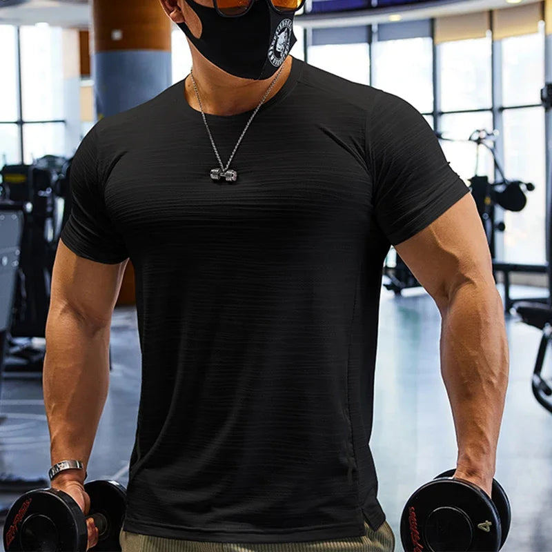Muscle Training Compression T-shirt Man Running Dry Fit Tee Plain Color Plus Size Gym Men&