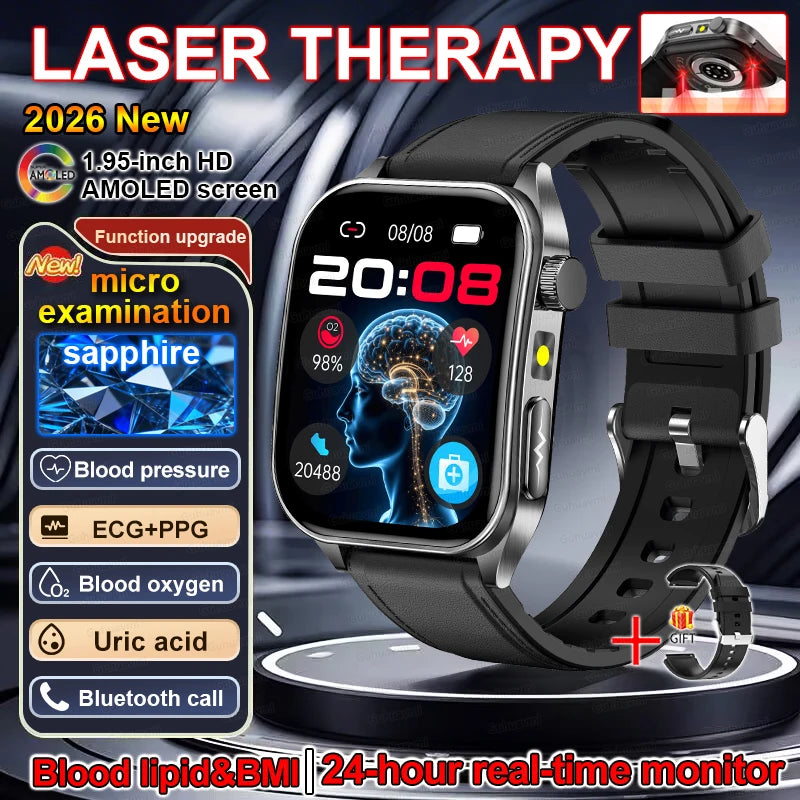 2026 New Smart Watch laser therapy health conditioning Blood oxygen Pressure Uric Acid Blood lipid ECG Smartwatch for Man Women