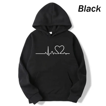 Women Casual Hoodies Heartbeat Print Men&