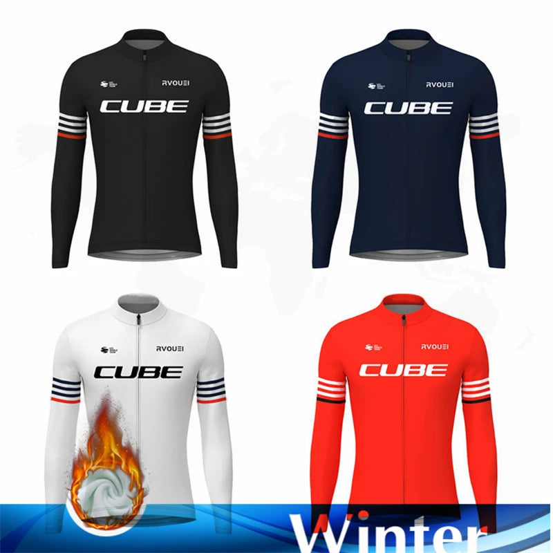 Winter Thermal Fleece Cycling Jersey Sports Bike Rvouei Cube Pro Team Mountian Bicycle Clothing Ropa Ciclismo Invierno Hombre