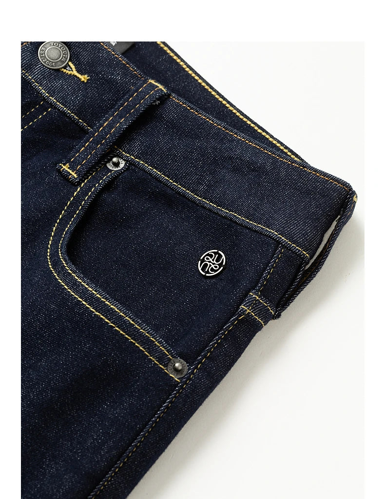 TOYOUTH Women Jeans 2025 Winter New Wool-Blend Elastic Retro Original Color Mid-Low Waist Wide-Leg Trousers