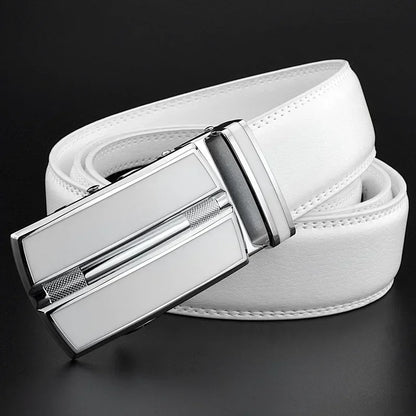 Men &amp; Women Elegant White Belt - Genuine Leather, Automatic Buckle, 3.5cm for Jeans