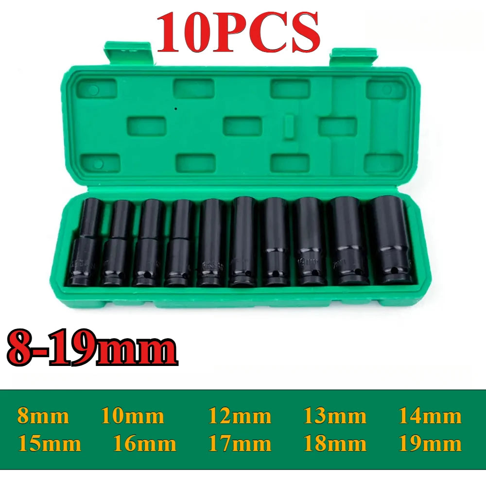 1/2Inch Drive 6-Point Impact Socket Set 10-Piece Metric Sizes 8-24m/10-24mm Carbon Steel Impact Socket Set with Hard Storage Box