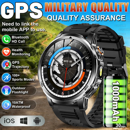 2026 New Military Outdoor Smart Watches 1.85 inch AMOLED 1000mAh Large Battery 10ATM Waterproof Call Sports Men Fitness Bracelet