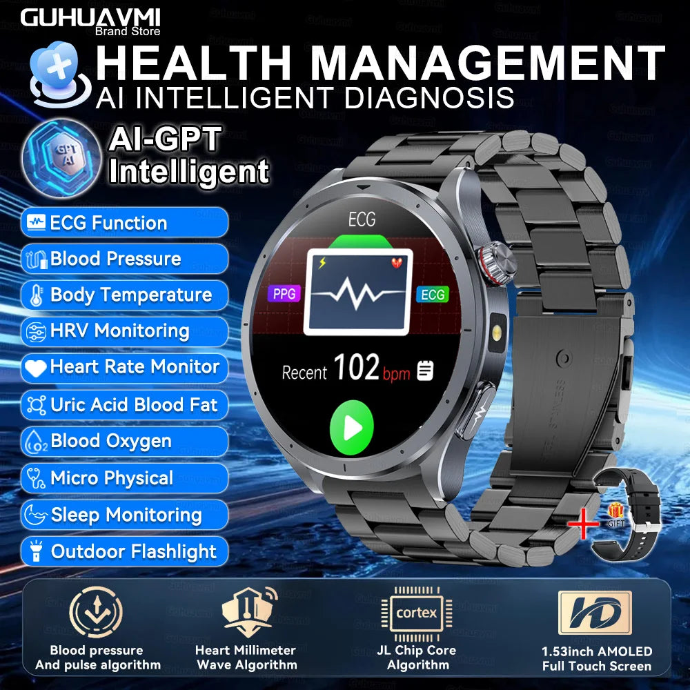2025 New AI Health Diagnosis Smart Watch Body Analysis Uric Acid Blood lipids ECG+PPG Clock Blood pressure Smartwatch Men Women