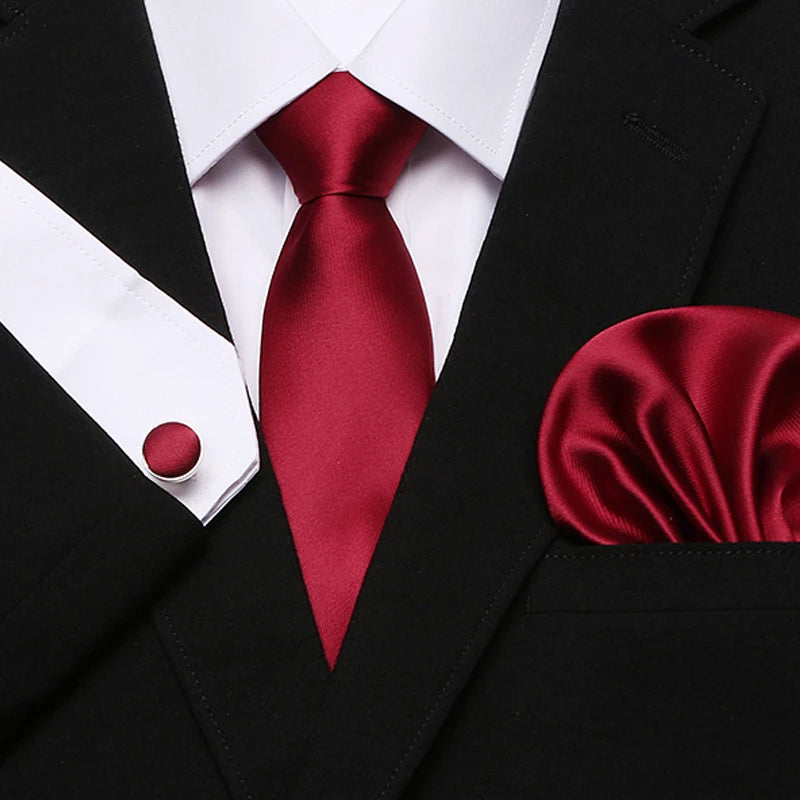 Men`s Tie Red Plaid print Jacquard Woven Tie Hanky Cufflinks Sets For Formal Wedding Business Party Free Postage