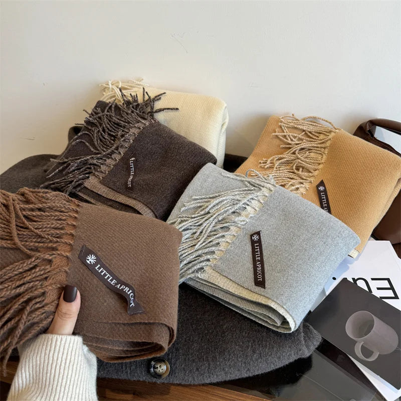 Winter Solid Color Cashmere Like Blanket Women Scarf Designer Thick Warm Pashmina Shawl Wraps With Tassel Poncho Stoles Echarpe