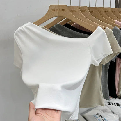 Womens Long Sleeve Off Shoulder T Shirts 2026 Tight Knit Sexy Slim Fitted Casual Women&