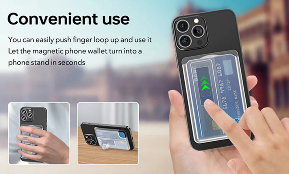 Magnetic Wallet,Compatible with MagSafe Wallet,3-Card Holder,Phone Card Holder For Secure-Grip Finger Loop