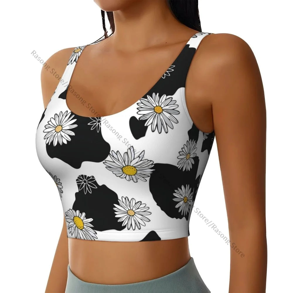 Women Sexy Sports Vest Cow Domestic Pattern Female Streetwear Sport Lingerie Tee Crop Top