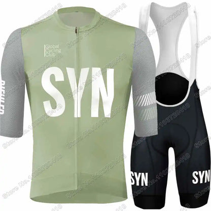 2025 SYN Cycling Jersey Set Pink Orange Green Grey Cycling Clothing Men Short Sleeve Kit Road Bike Shirt Suit Bicycle Bib Shorts