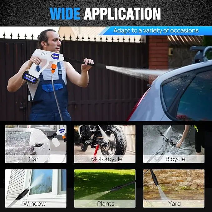 21V Cordless Pressure Washer Electric Car Washer,with Foam Filter Water Tank, High Pressure, Multifuction Nozzle Cleaner Jet Car