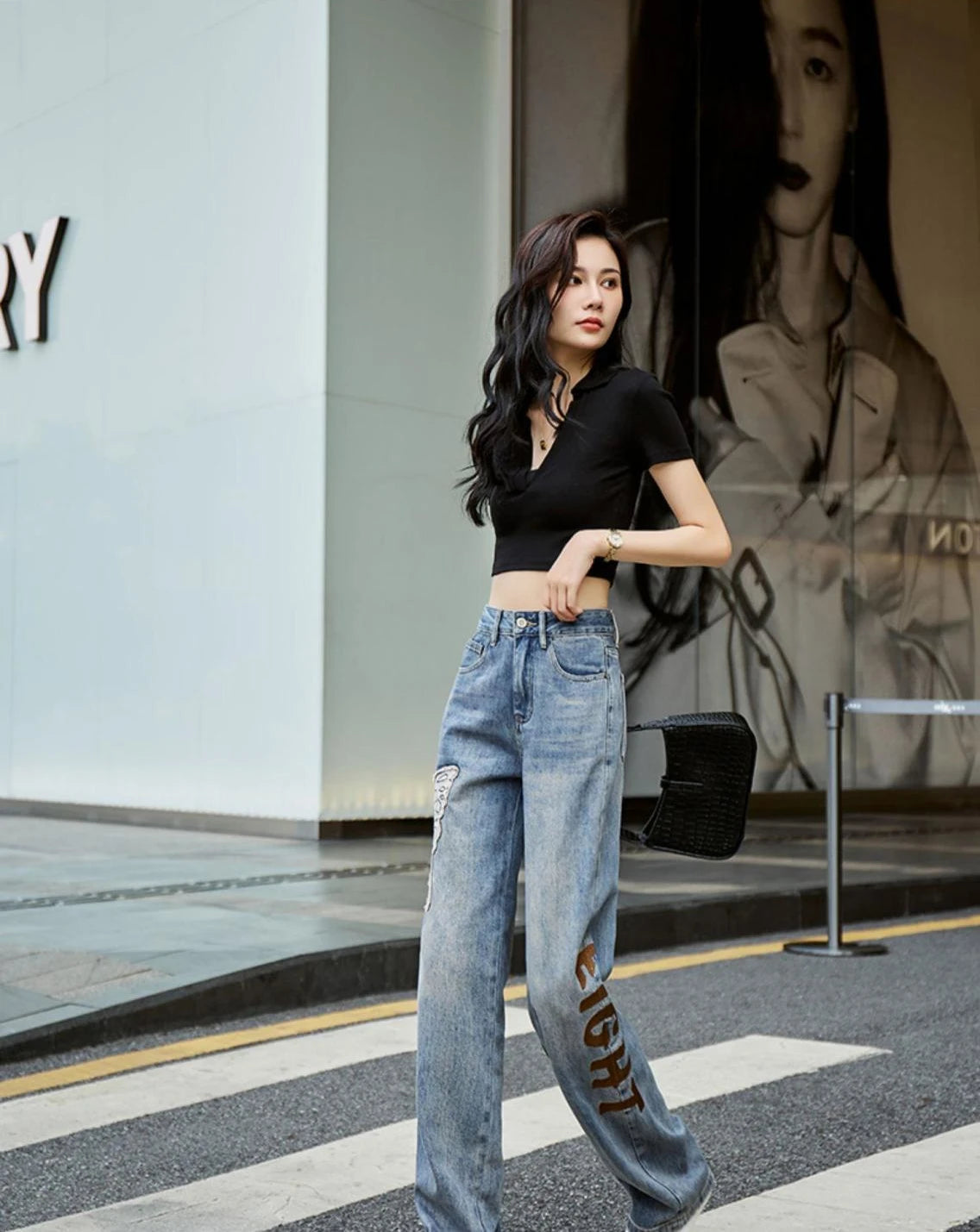 Womens Jeans High Waist Shot Denim Pants for Women Graphic Straight Leg Butterfly Trousers with Print Pattern Basics Z on Sale A