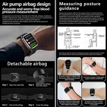 2026 New Air Pump+Air Bag+NFC Health SmartWatch Precise Blood Pressure Blood Fat Monitoring Voice Call Smartwatch For Men Women