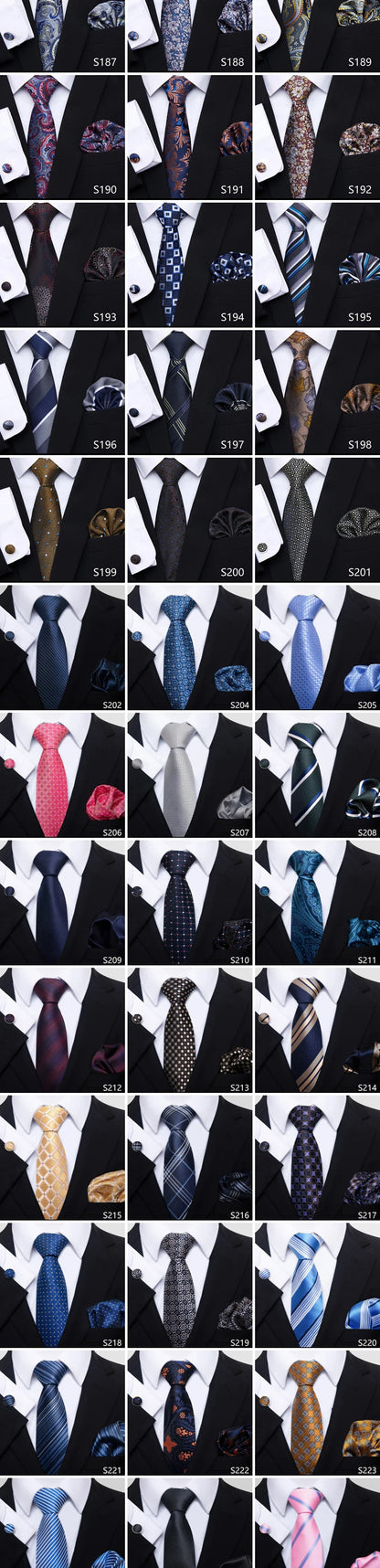 Men`s Tie Red Plaid print Jacquard Woven Tie Hanky Cufflinks Sets For Formal Wedding Business Party Free Postage