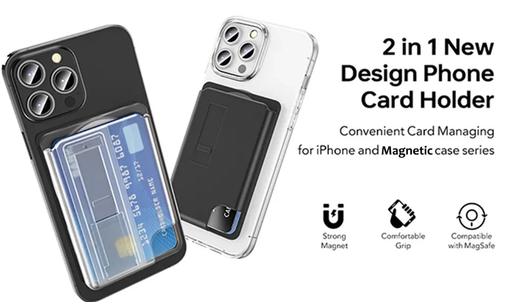 Grippopso Magnetic Wallet Universal Phone Card Holder Wallet Case for iPhone 16 15 14 Pro Max 14 13 with Grip Card Holder