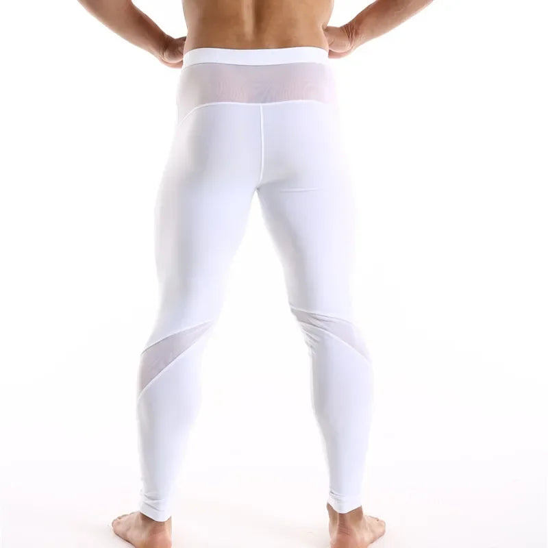 Men Long Johns Summer Ice Silky Mesh Pants Breathable Soft Sleep Wear Bottoms Tight Male Long Underwear Leggings Pajamas