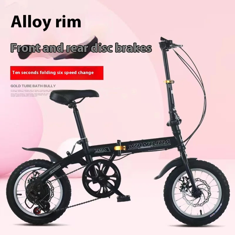 Cycling City Mini Folding Bicycle 14 Small Bike For Male And Female Students Portable Ultra Light Transmission Disc Brakes