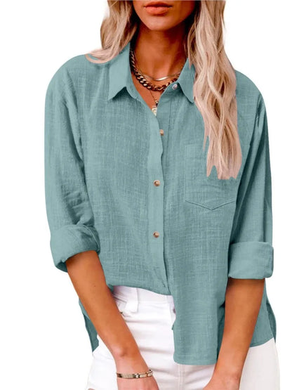 Women Casual Loose Solid Shirt Spring Summer Fashion Elegant Long Sleeve Button Office Holiday Top Shirts Blouses Women Casual