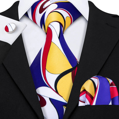 Barry.Wang Colorful Men Tie Handkerchief Cufflinks Set Novelty Floral Necktie for Male Designer Wedding Business Party Gift